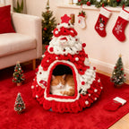 Casa para gatos en forma de árbol de Navidad, elaborada con material de felpa suave, ideal como refugio acogedor para gatos. 1