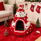 Casa para gatos en forma de árbol de Navidad, elaborada con material de felpa suave, ideal como refugio acogedor para gatos. 7