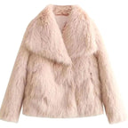 Chaqueta de cuero corta para mujer con textura suave y diseño abierto, ideal para un ajuste relajado en otoño e invierno. 7