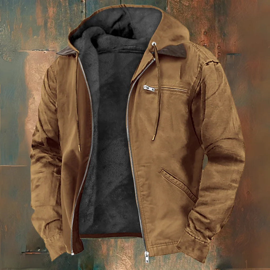 Chaqueta de hombre de invierno en color caqui, con forro polar y capucha integrada, diseño casual y resistente al agua, ideal para cl 0