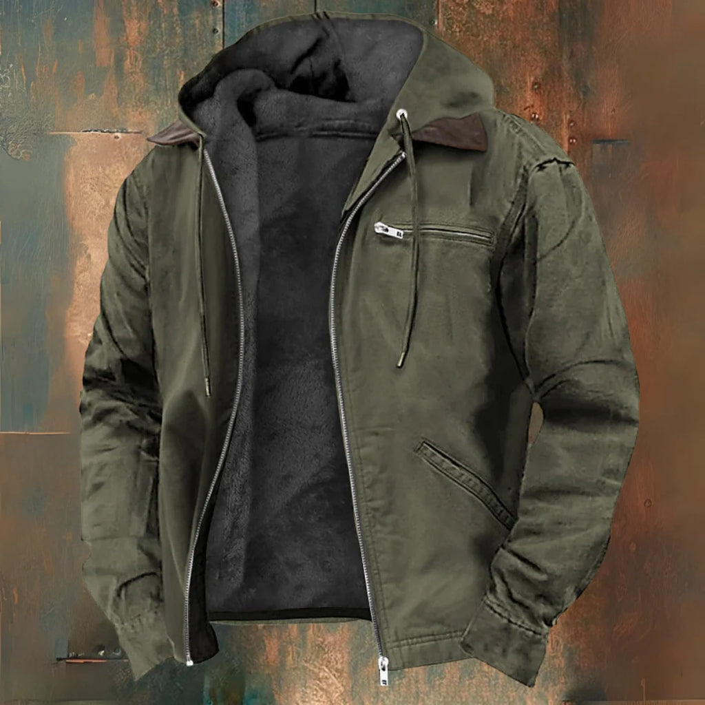 Chaqueta de hombre de invierno en color caqui, con forro polar y capucha integrada, diseño casual y resistente al agua, ideal para cl 1