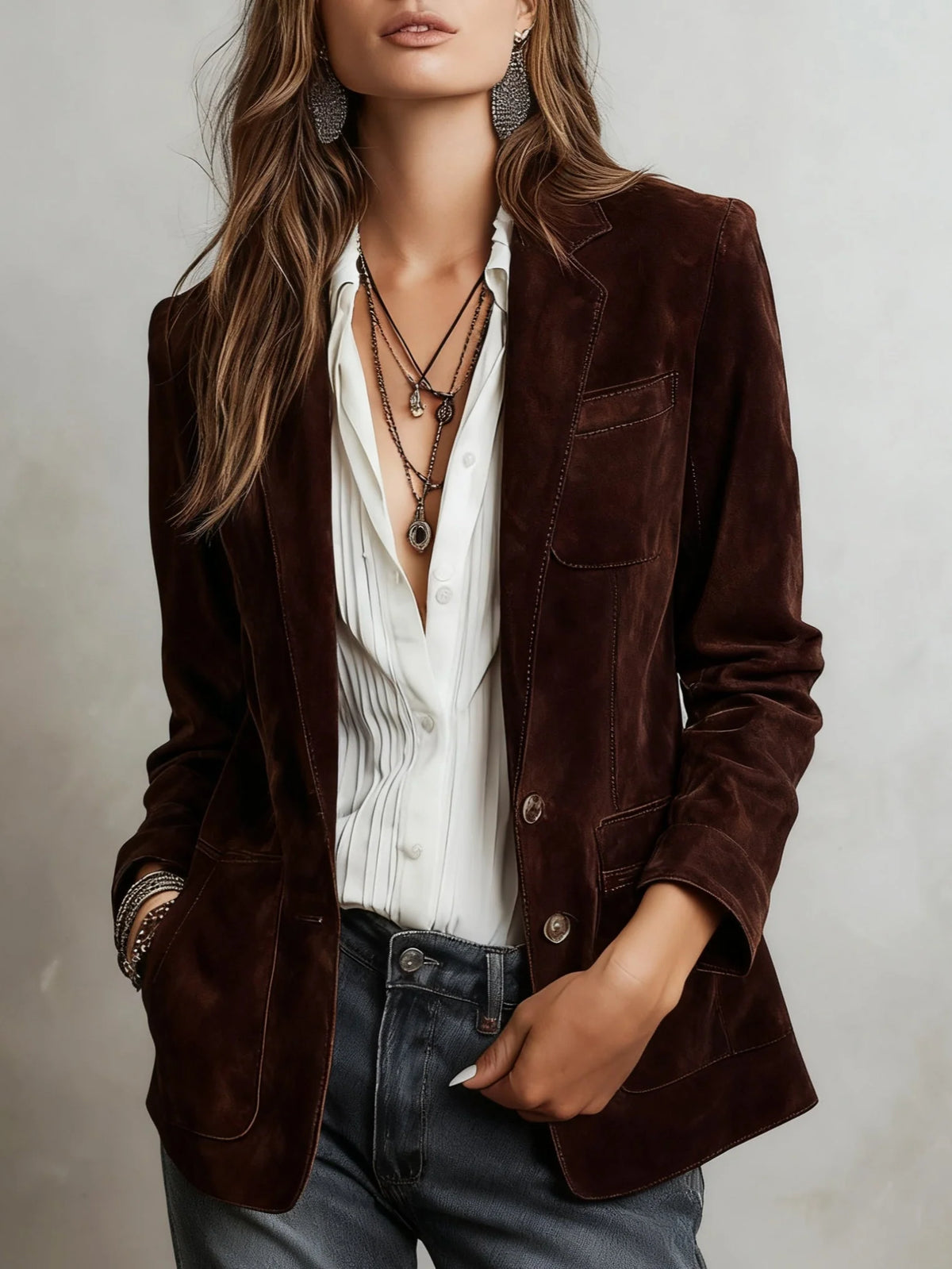 Chaqueta vintage tipo blazer con botones en contraste y corte estructurado, ideal para un estilo elegante y moderno. 2