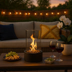 Chimenea de mesa portátil con llama real de bioetanol, diseño moderno en vidrio y metal, ideal para decorar interiores y exteriores. 1