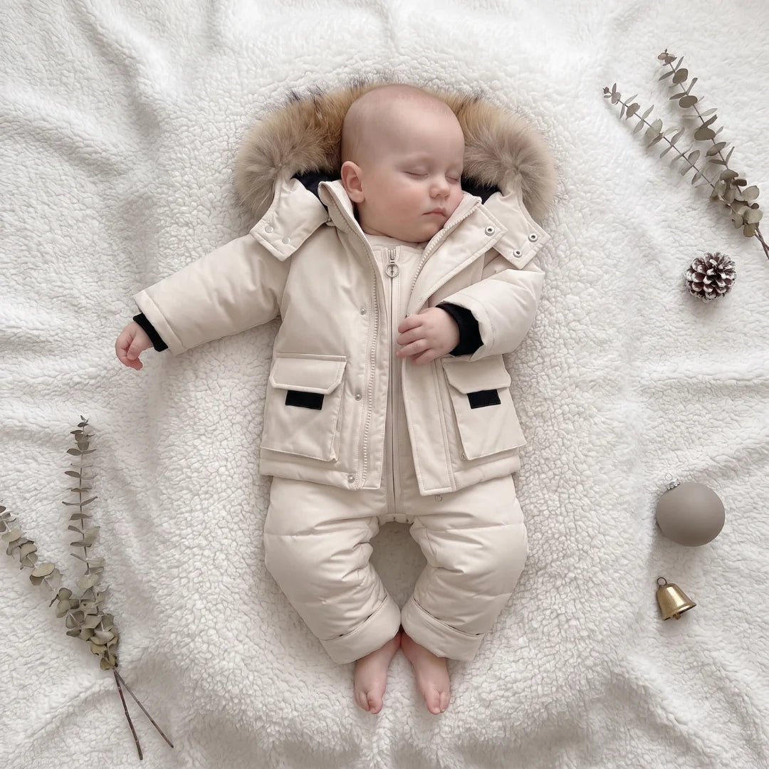 Conjunto acolchado para bebé con chaqueta y pantalón, ideal para invierno, fabricado en poliéster suave y cálido, disponible en 3