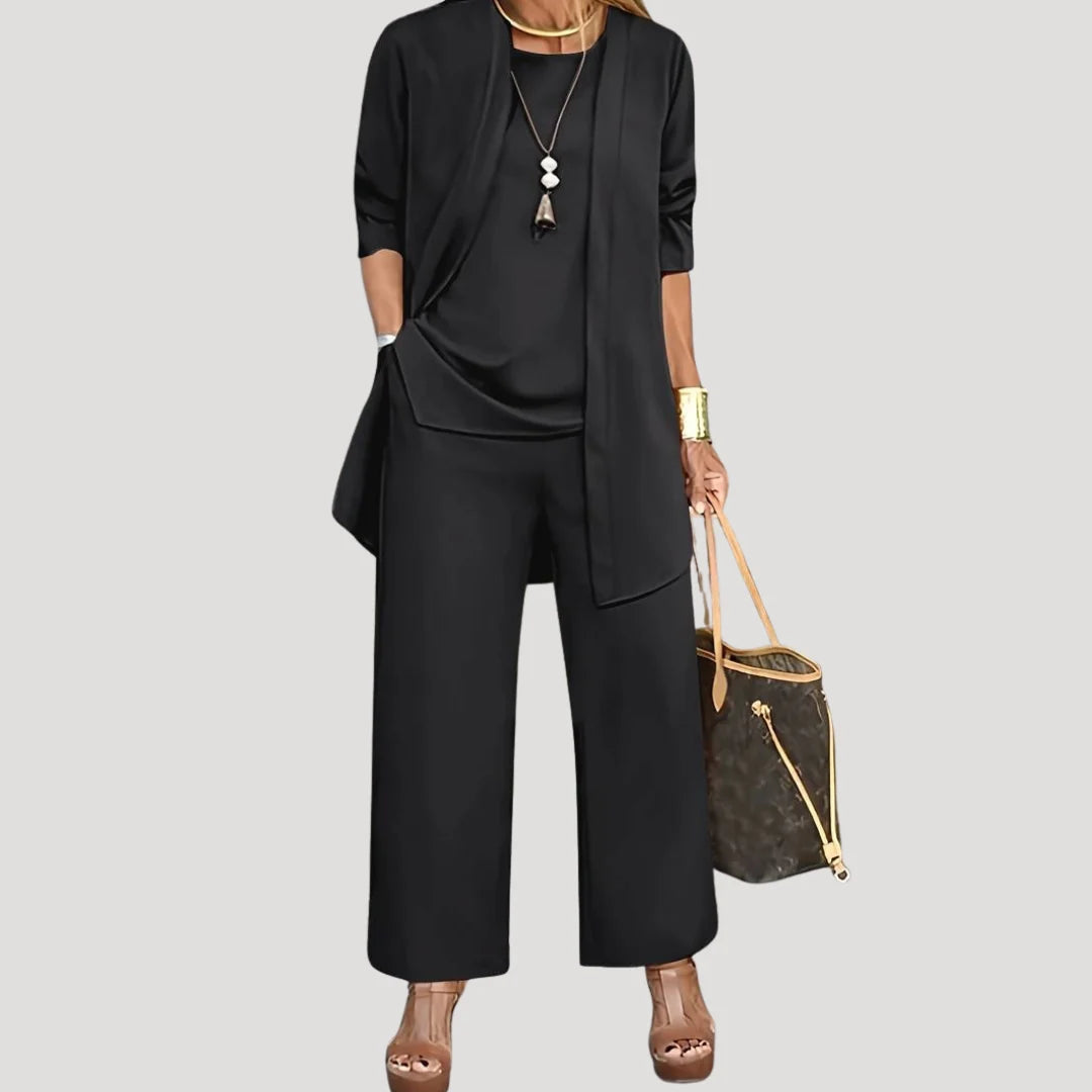 Conjunto chándal mujer de 3 piezas con pantalón ancho y capa larga, estilo suelto y cómodo, ideal para diversas ocasiones. 1