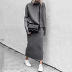 Conjunto de punto para mujer que incluye un top de manga larga y una falda maxi, ideal para un look casual elegante. 2