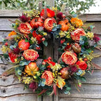 Corona de Otoño de 40 cm con calabaza, ideal para decorar interiores y exteriores, hecha de plástico resistente para una decoración acogedora 0
