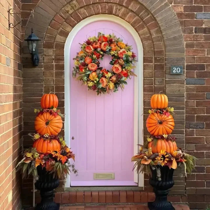 Corona de Otoño de 40 cm con calabaza, ideal para decorar interiores y exteriores, hecha de plástico resistente para una decoración acogedora 6