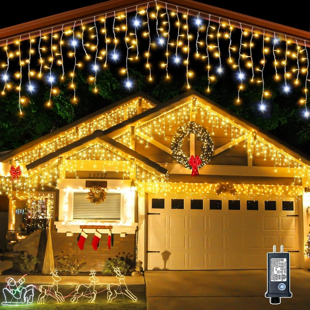 Cortina de luces navideñas para exterior de 4 metros con efecto centelleante y resistencia al agua IP44, ideal para decorar espacios 0
