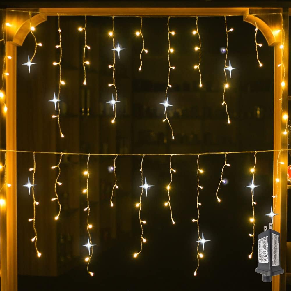 Cortina de luces navideñas para exterior de 4 metros con efecto centelleante y resistencia al agua IP44, ideal para decorar espacios 2