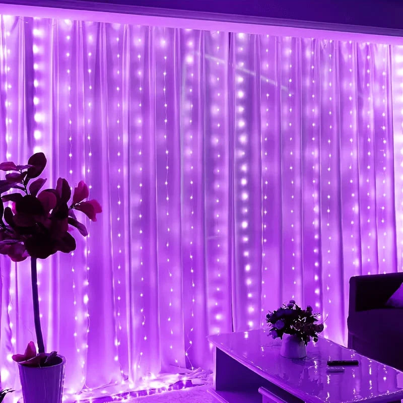 Cortina de luces navideña USB de 200/300 LEDs multicolor, con ocho modos de iluminación y resistencia al agua, ideal para 1