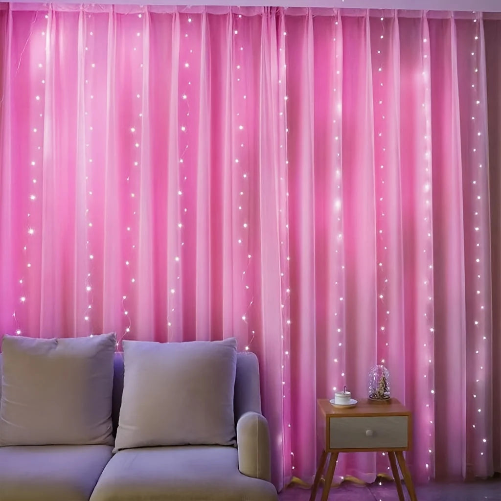 Cortina de luces navideña USB de 200/300 LEDs multicolor, con ocho modos de iluminación y resistencia al agua, ideal para 5