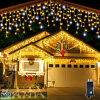 Cortina de luces navideñas LED exterior resistente al agua con luz blanca cálida, dimensiones de 4 x 0,6 m y 0
