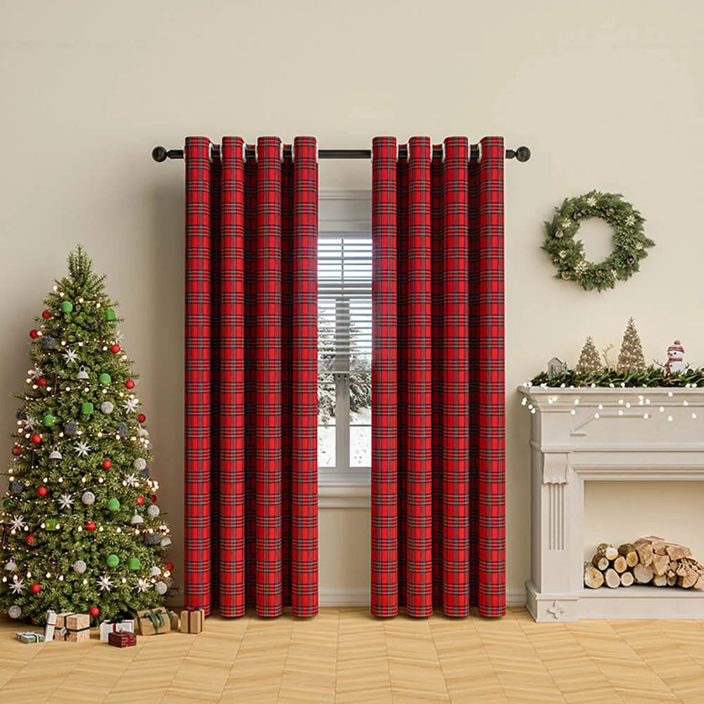 Cortina de poliéster con ojales y diseño a cuadros en estilo clásico, dimensiones 132 x 213 cm, ideal para decorar y 0