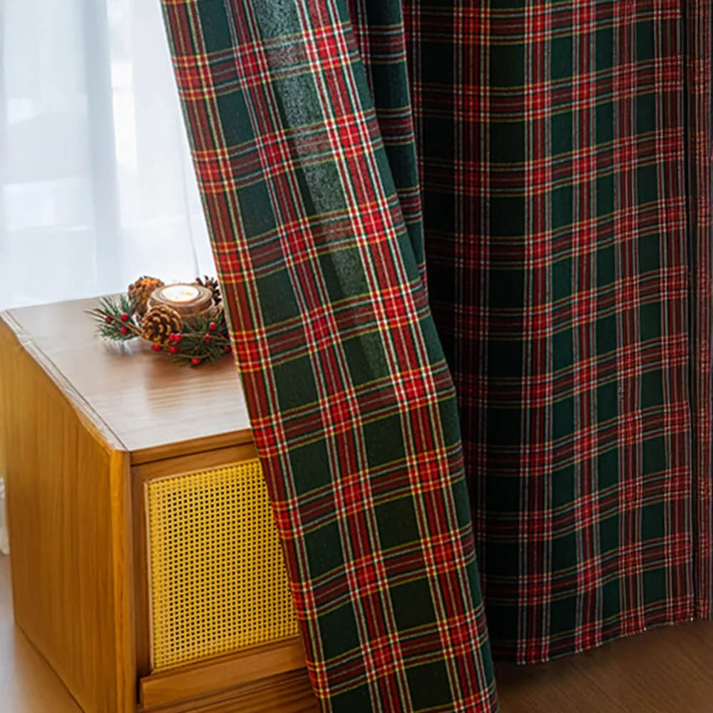 Cortina de poliéster con ojales y diseño a cuadros en estilo clásico, dimensiones 132 x 213 cm, ideal para decorar y 3