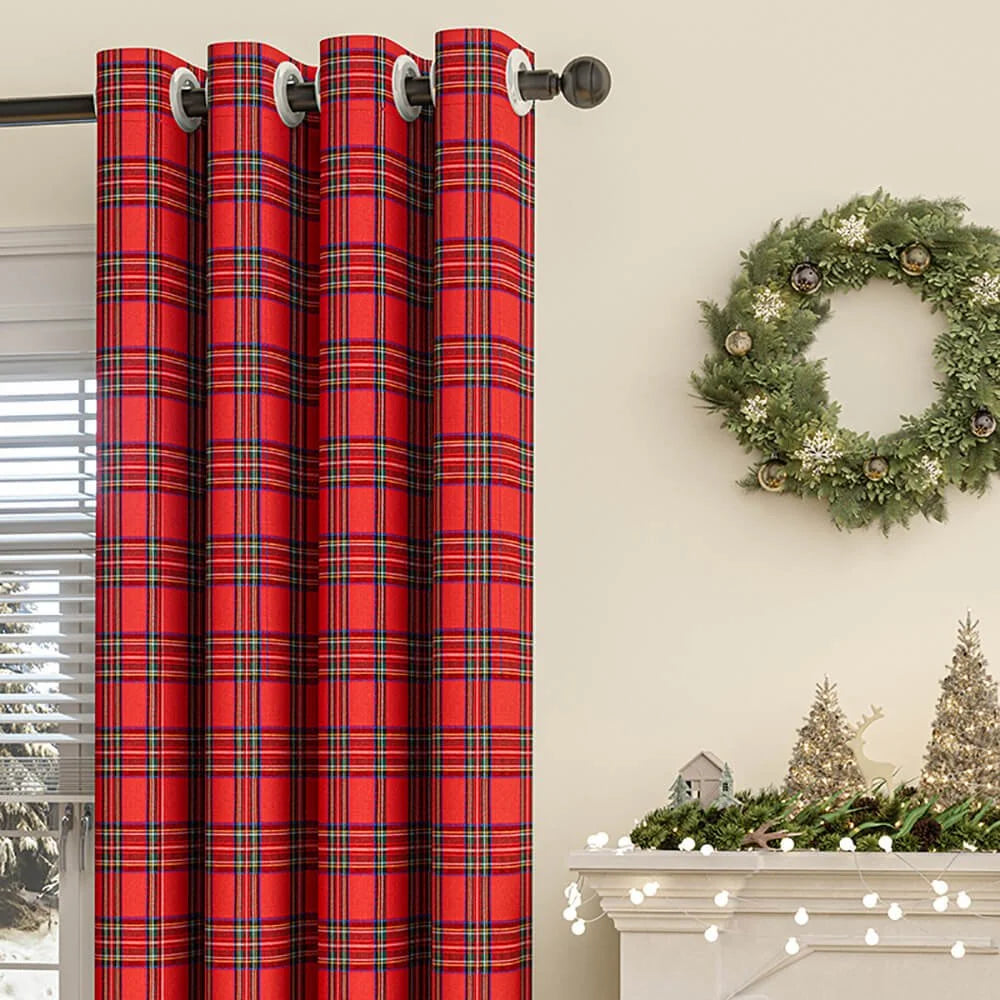 Cortina de poliéster con ojales y diseño a cuadros en estilo clásico, dimensiones 132 x 213 cm, ideal para decorar y 4
