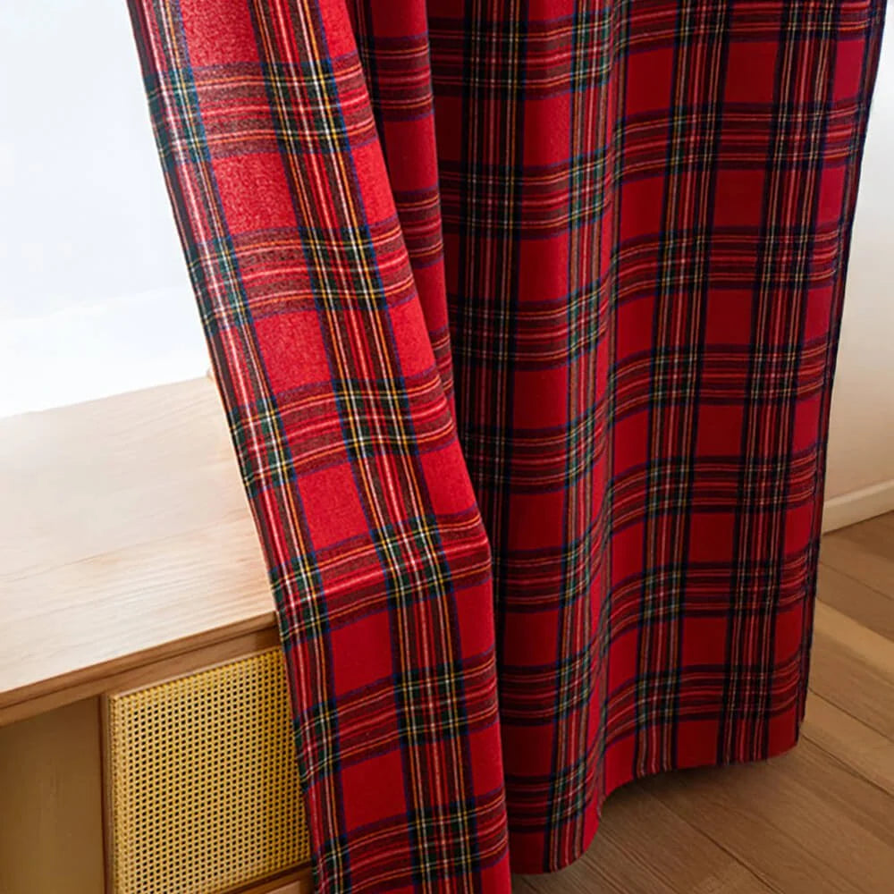 Cortina de poliéster con ojales y diseño a cuadros en estilo clásico, dimensiones 132 x 213 cm, ideal para decorar y 6