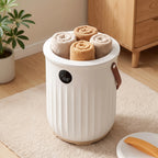 Cubo calentador de toallas de 20L con temporizador LED y difusor de aromas en plástico blanco o caqui claro, ideal 0