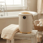 Cubo calentador de toallas de 20L con temporizador LED y difusor de aromas en plástico blanco o caqui claro, ideal 4