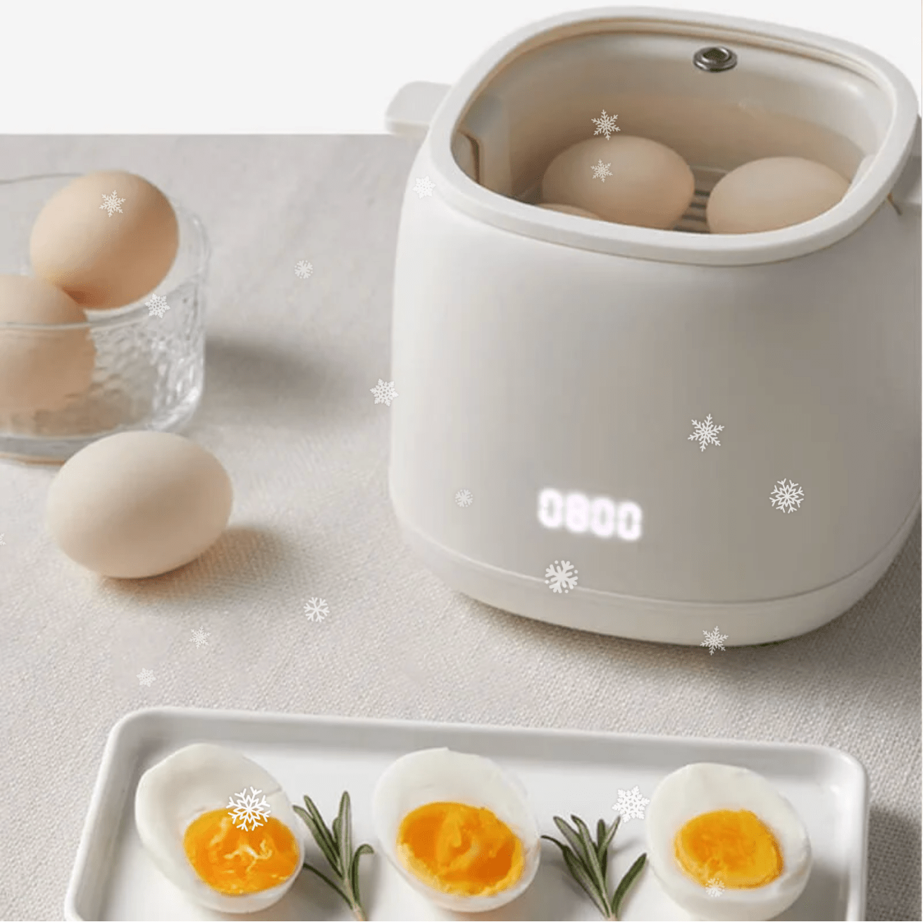 Cuecehuevos eléctrico compacto en plástico y acero inoxidable blanco, con 6 programas de cocción para preparar huevos de forma fácil y rápida. 4