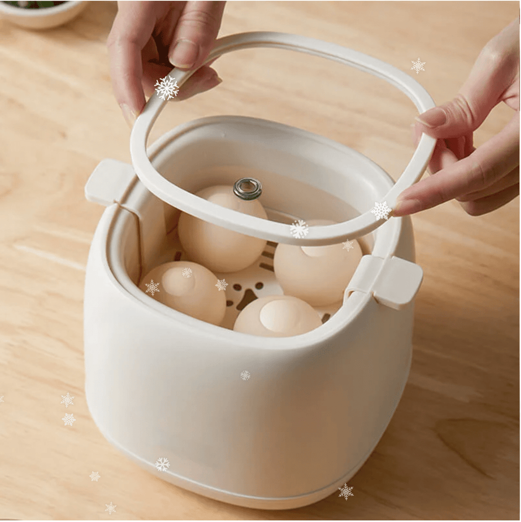 Cuecehuevos eléctrico compacto en plástico y acero inoxidable blanco, con 6 programas de cocción para preparar huevos de forma fácil y rápida. 5