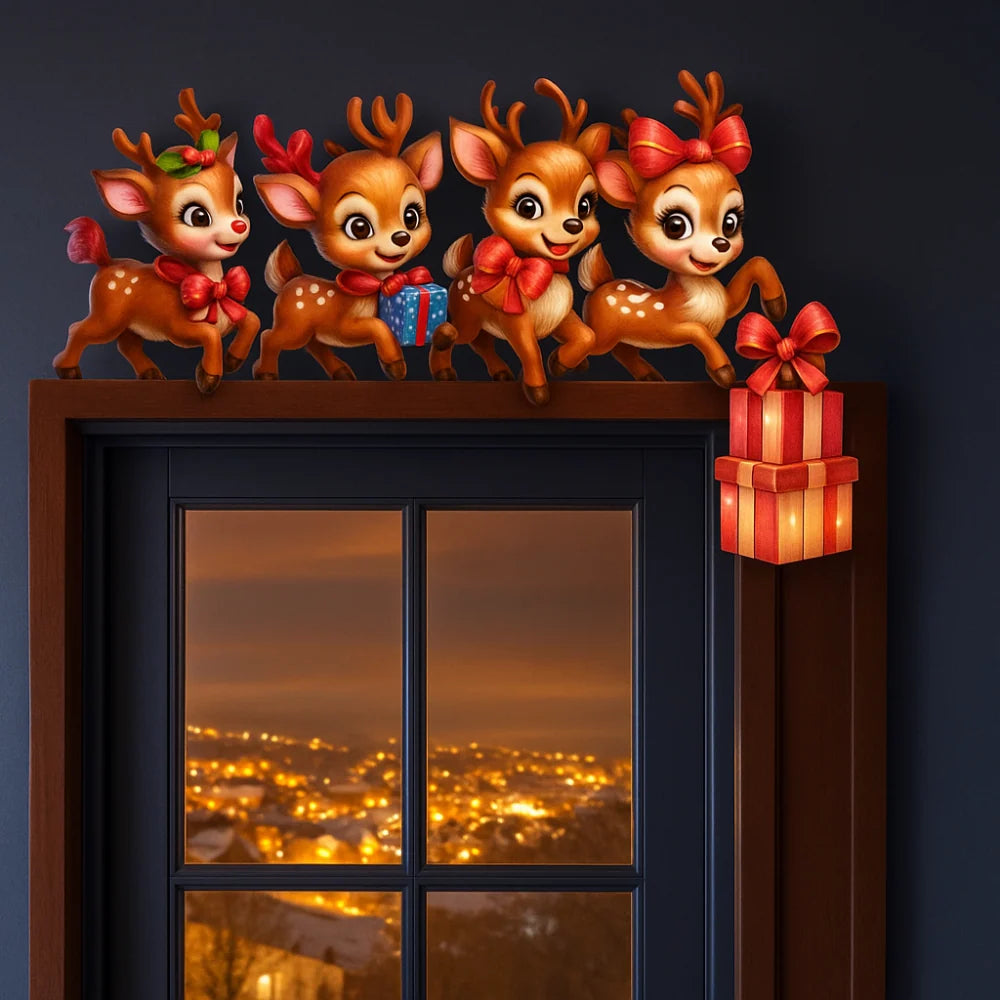 Decoración navideña de madera con motivos de renos para marcos de puerta, adornos festivos reutilizables ideales para interiores. 0