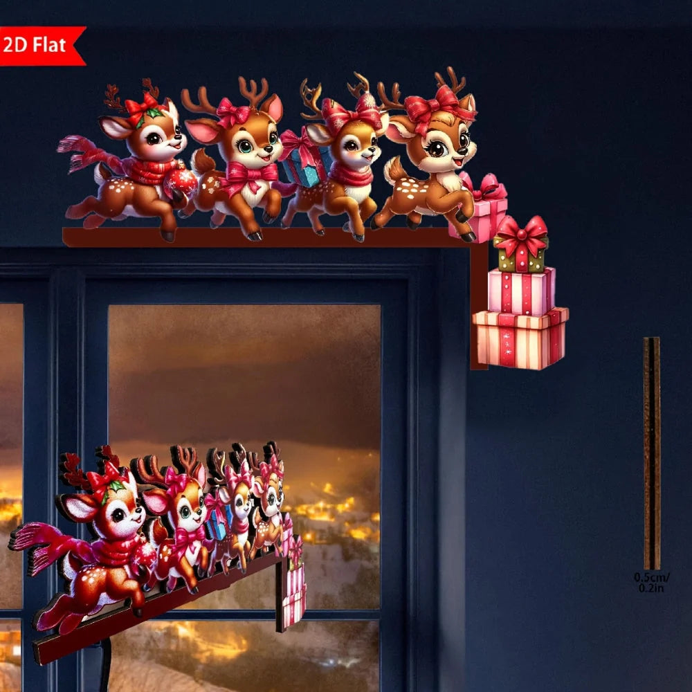 Decoración navideña de madera con motivos de renos para marcos de puerta, adornos festivos reutilizables ideales para interiores. 1