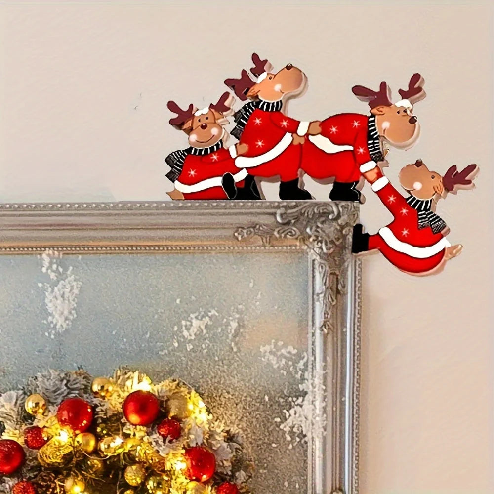 Decoración navideña de madera con motivos de renos para marcos de puerta, adornos festivos reutilizables ideales para interiores. 2