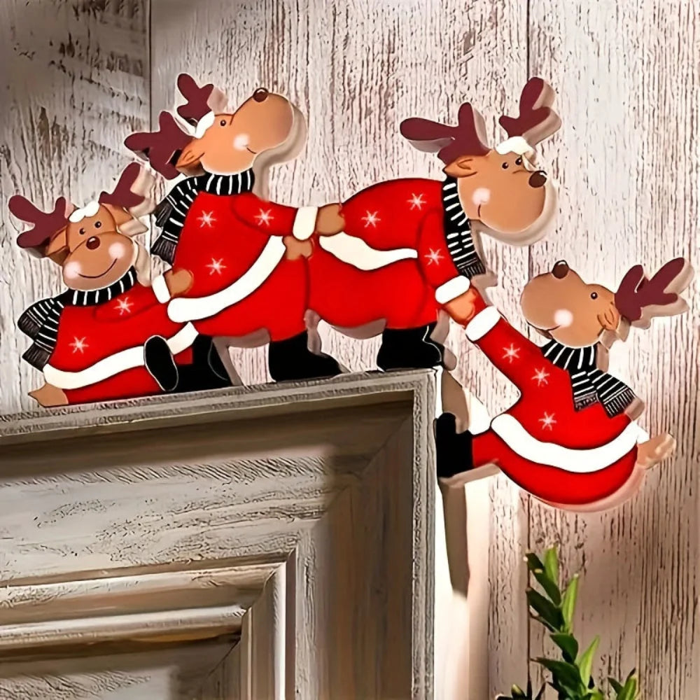 Decoración navideña de madera con motivos de renos para marcos de puerta, adornos festivos reutilizables ideales para interiores. 3