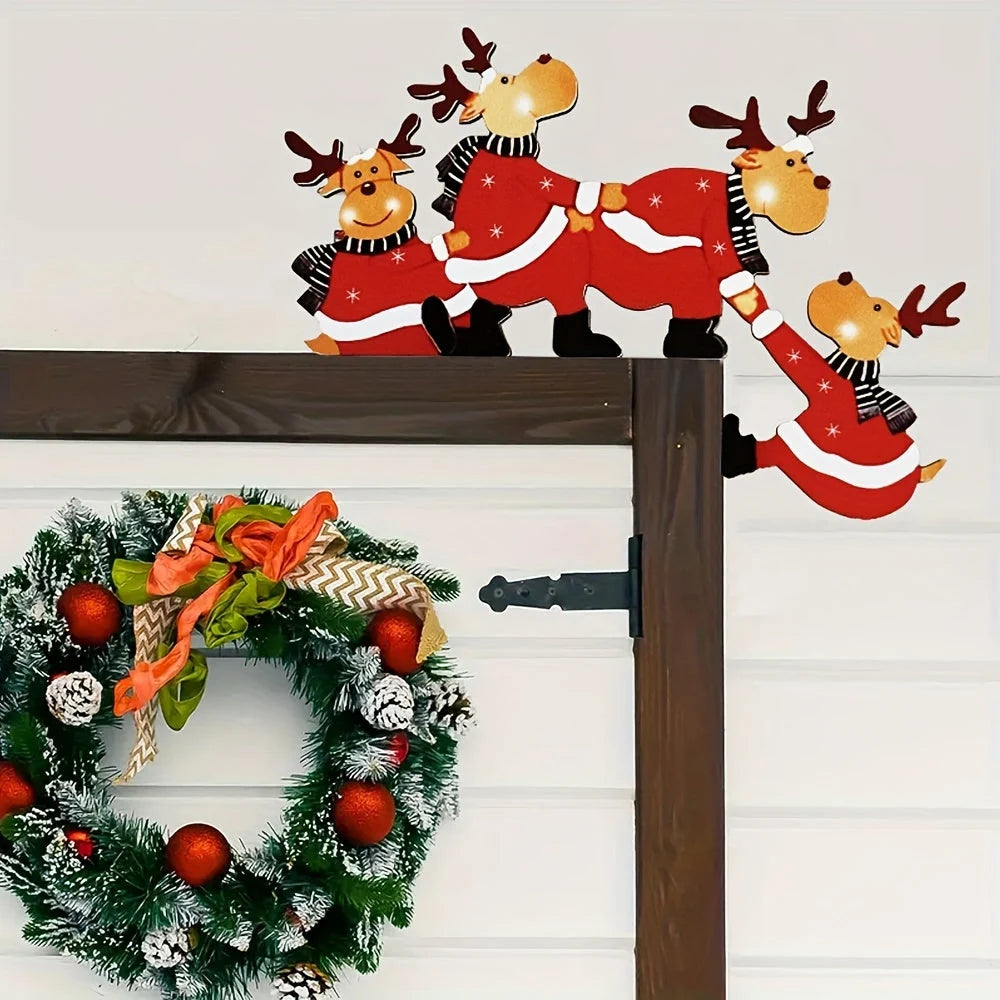 Decoración navideña de madera con motivos de renos para marcos de puerta, adornos festivos reutilizables ideales para interiores. 5