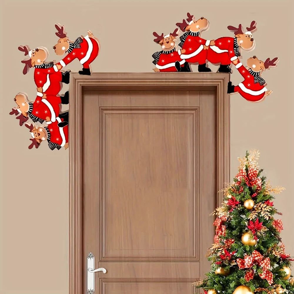 Decoración navideña de madera con motivos de renos para marcos de puerta, adornos festivos reutilizables ideales para interiores. 7