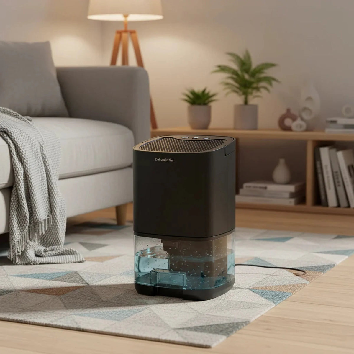 Deshumidificador de aire portátil silencioso con diseño compacto, ideal para usar en dormitorios y oficinas, ayudando a mantener ambientes frescos y secos. 1