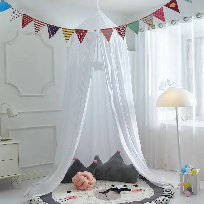 Dosel infantil con volantes para cama, fabricado en poliéster y algodón, ideal para montaje en el techo, creando un ambiente acogedor 6