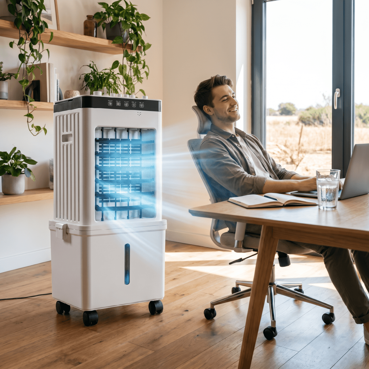 Enfriador de aire móvil 3 en 1 con funciones de humidificación y purificación, diseñado para habitaciones pequeñas, fácil de usar sin instalación 2