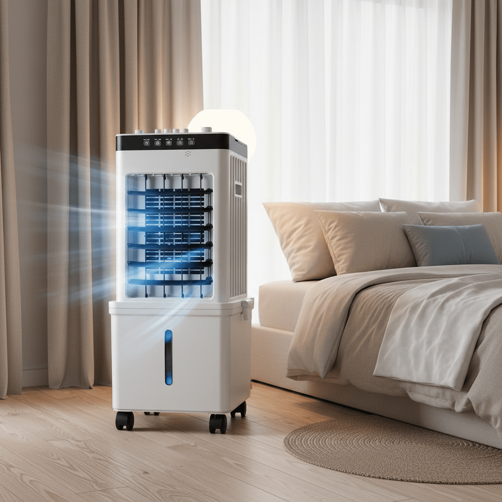 Enfriador de aire móvil 3 en 1 con funciones de humidificación y purificación, diseñado para habitaciones pequeñas, fácil de usar sin instalación 5