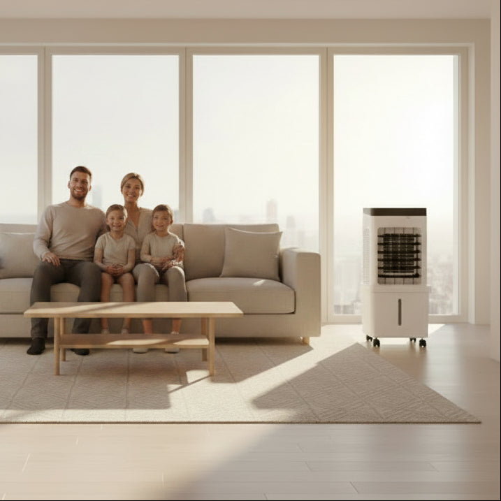 Enfriador de aire móvil 3 en 1 con funciones de humidificación y purificación, diseñado para habitaciones pequeñas, fácil de usar sin instalación 6