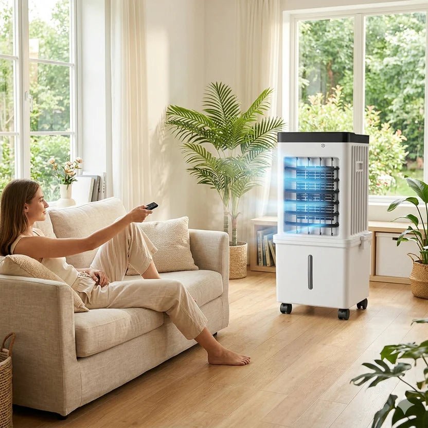 Enfriador de aire portátil 3 en 1 con humidificación y ventilador, perfecto para uso en hogar y oficina, sin necesidad de instalación 2