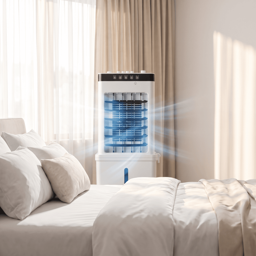 Enfriador de aire portátil 3 en 1 con humidificación y ventilador, perfecto para uso en hogar y oficina, sin necesidad de instalación 4