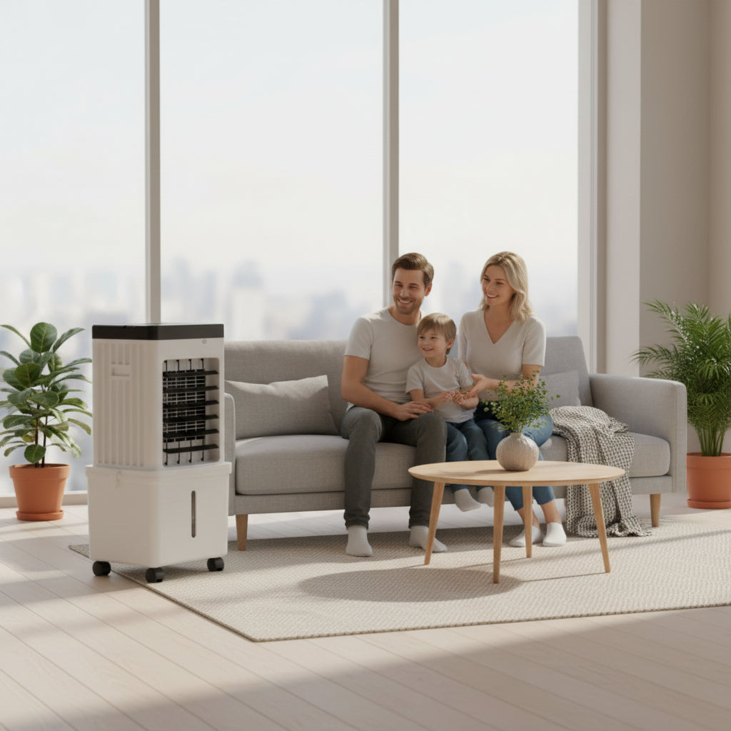 Enfriador de aire portátil 3 en 1 con humidificación y ventilador, perfecto para uso en hogar y oficina, sin necesidad de instalación 6