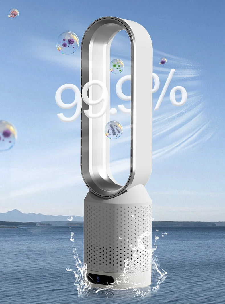 Enfriador de aire sin aspas 3 en 1 con purificación y oscilación automática, diseño compacto y silencioso ideal para el 5