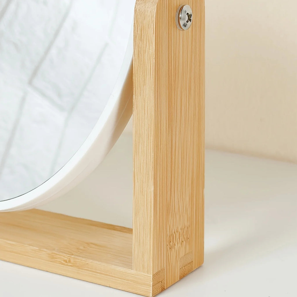 Espejo de Maquillaje de Mesa Doble Cara con Diseño Giratorio y Marco de Bambú – Blanco y Negro 6
