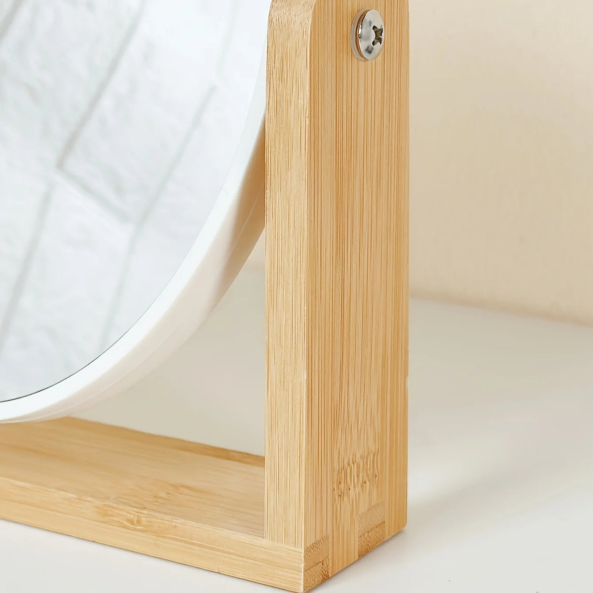 Espejo de Maquillaje de Mesa Doble Cara con Diseño Giratorio y Marco de Bambú – Blanco y Negro 6