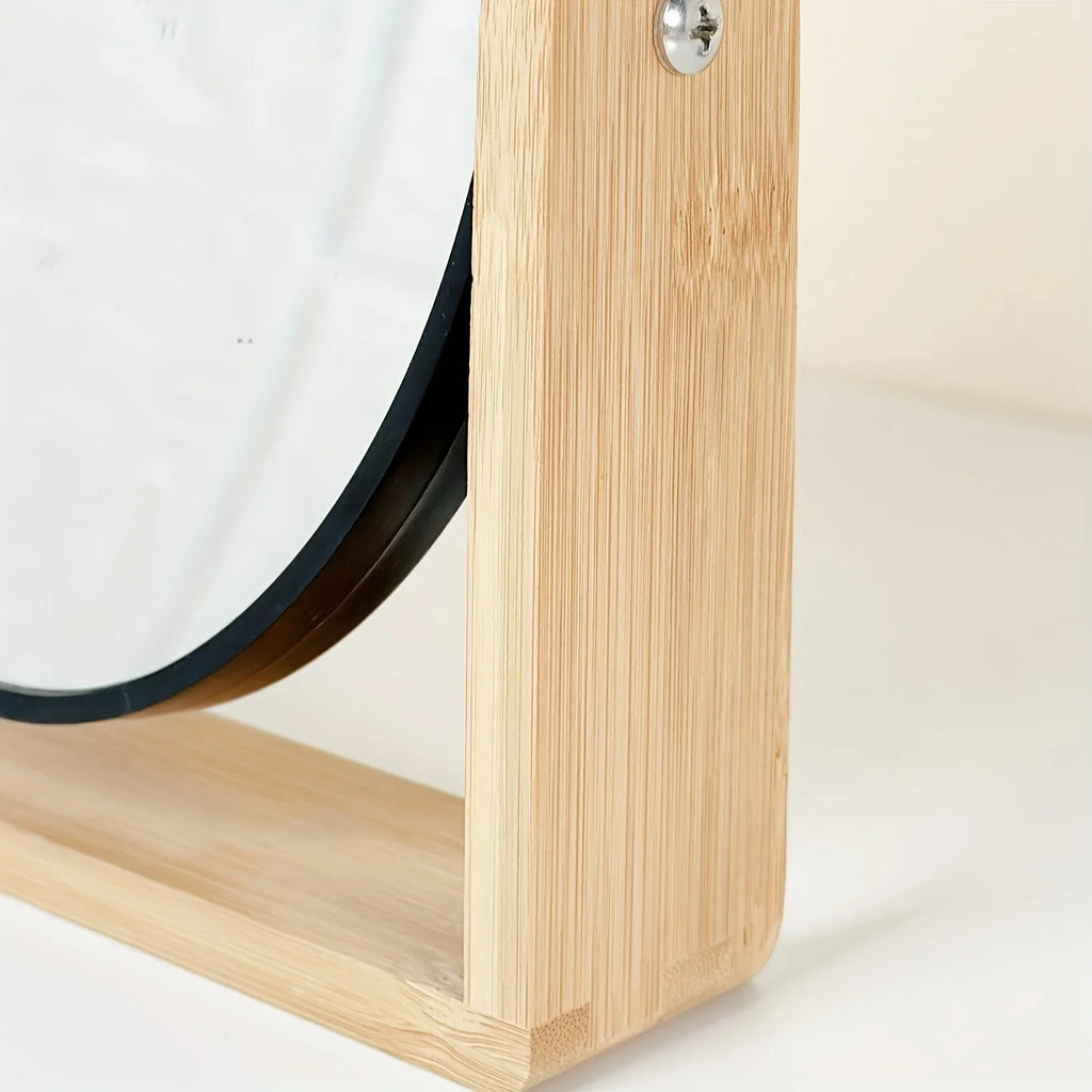 Espejo de Maquillaje de Mesa Doble Cara con Diseño Giratorio y Marco de Bambú – Blanco y Negro 7