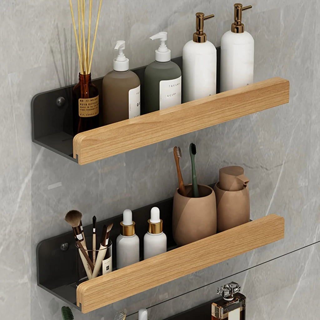 Estantería baño flotante sin taladro de hierro forjado, ideal para organización en ducha, con diseño moderno y elegante. 0