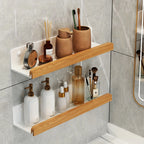 Estantería baño flotante sin taladro de hierro forjado, ideal para organización en ducha, con diseño moderno y elegante. 1