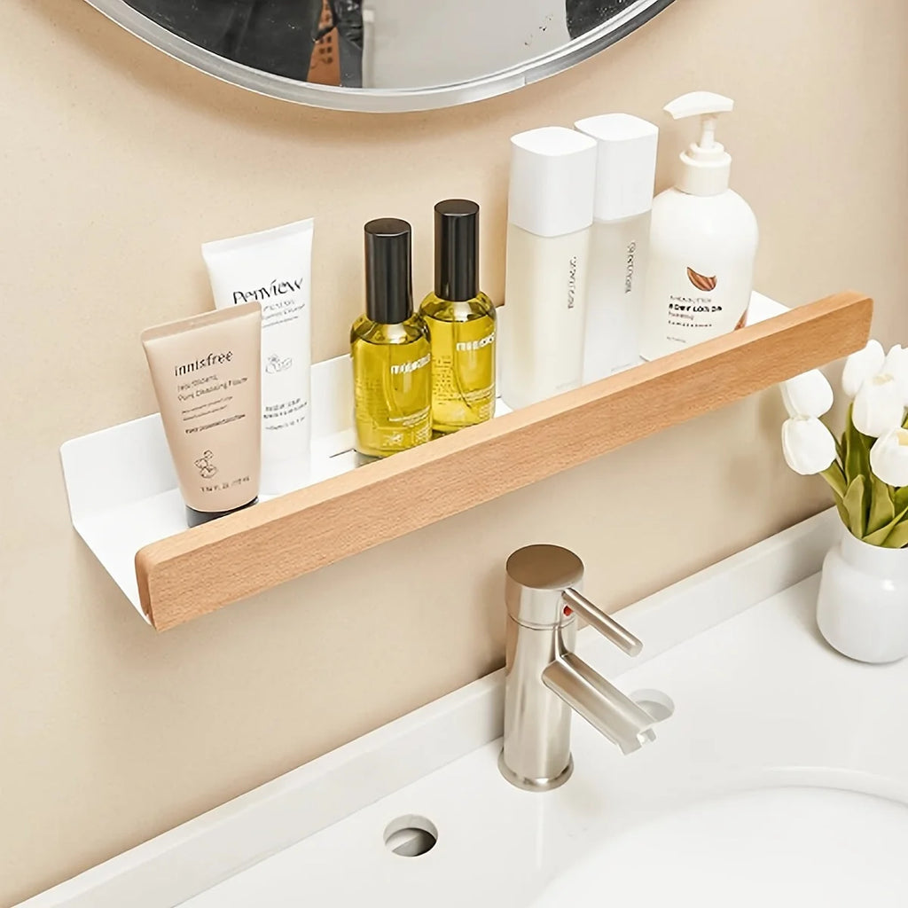 Estantería baño flotante sin taladro de hierro forjado, ideal para organización en ducha, con diseño moderno y elegante. 6