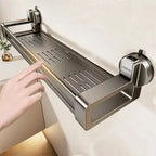 Estantería de baño con ventosas de ABS, sin taladro, fabricada en acero al carbono, con drenaje eficiente y dimensiones de  1