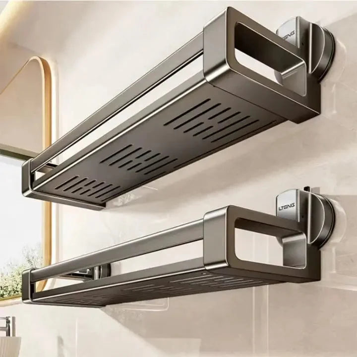 Estantería de baño con ventosas de ABS, sin taladro, fabricada en acero al carbono, con drenaje eficiente y dimensiones de  5