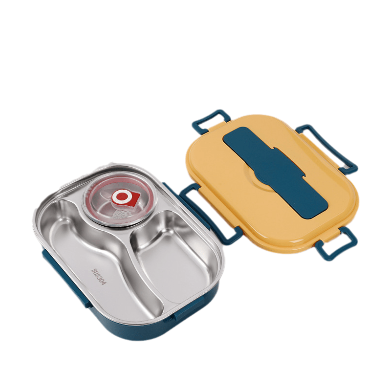 Fiambrera térmica de acero inoxidable con 4 compartimentos y tazón de sopa, diseño funcional y duradero, ideal para llevar comidas 0