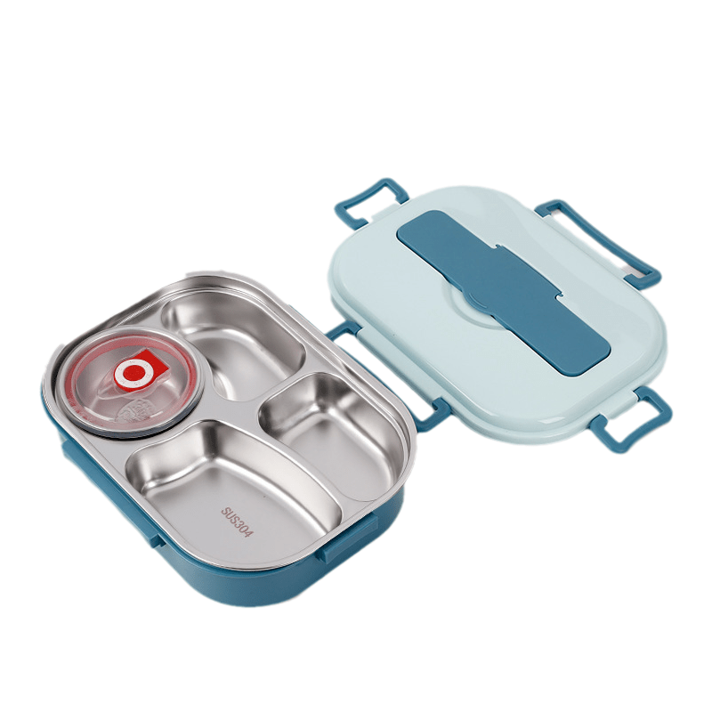Fiambrera térmica de acero inoxidable con 4 compartimentos y tazón de sopa, diseño funcional y duradero, ideal para llevar comidas 11